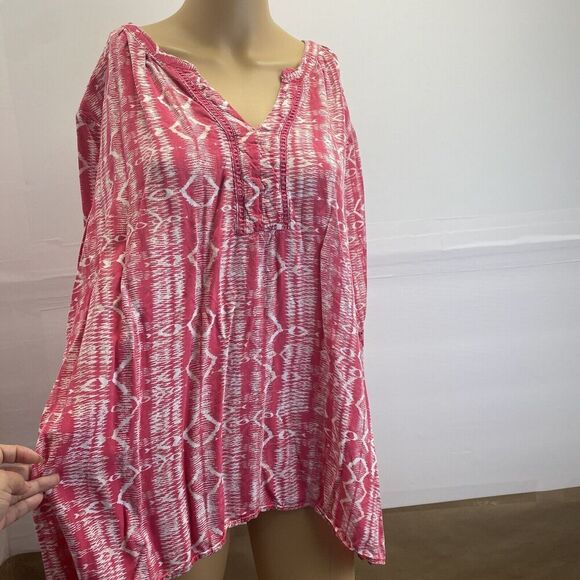 Gloria Vanderbilt‎ Women’s Pink & White Flutter Sleeve Blouse-Size XXL Top  Used - Picture 1 of 15
